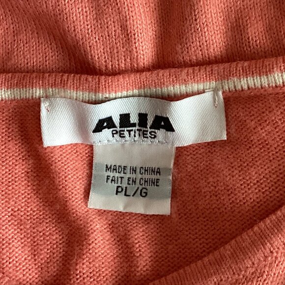 Alia Women's Sweater Size Petite (PL) Peach Gray Striped V-Neck Thin Lightweight - Picture 6 of 7